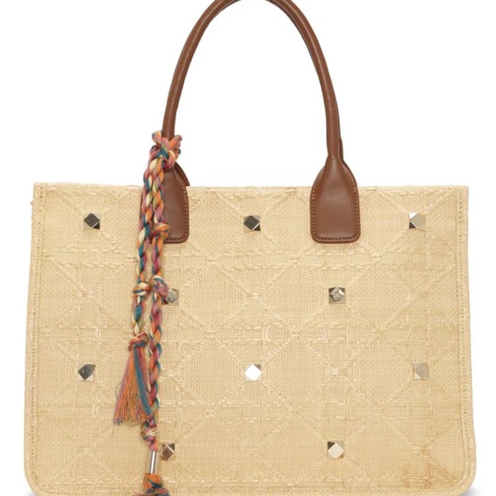 Vince Camuto Cream and Brown Tote with Leather Handles